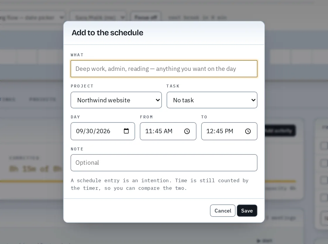 Adding an activity to the schedule.