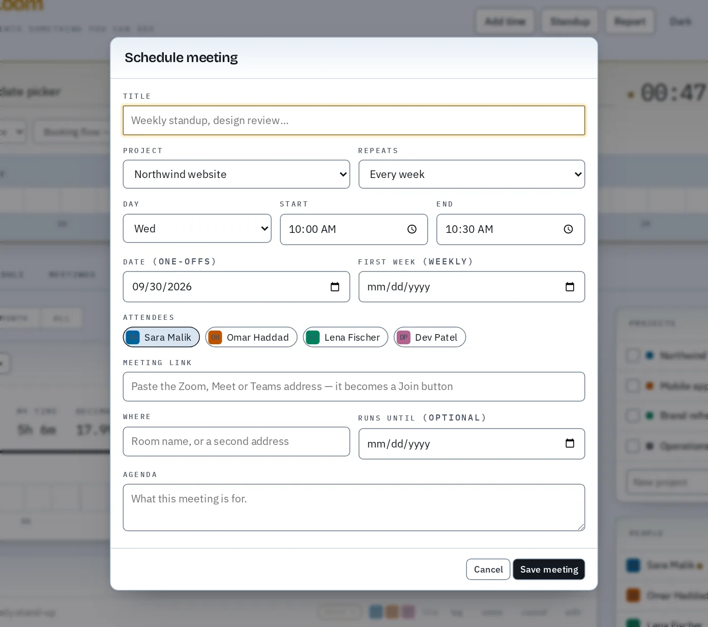 The Schedule meeting dialog.