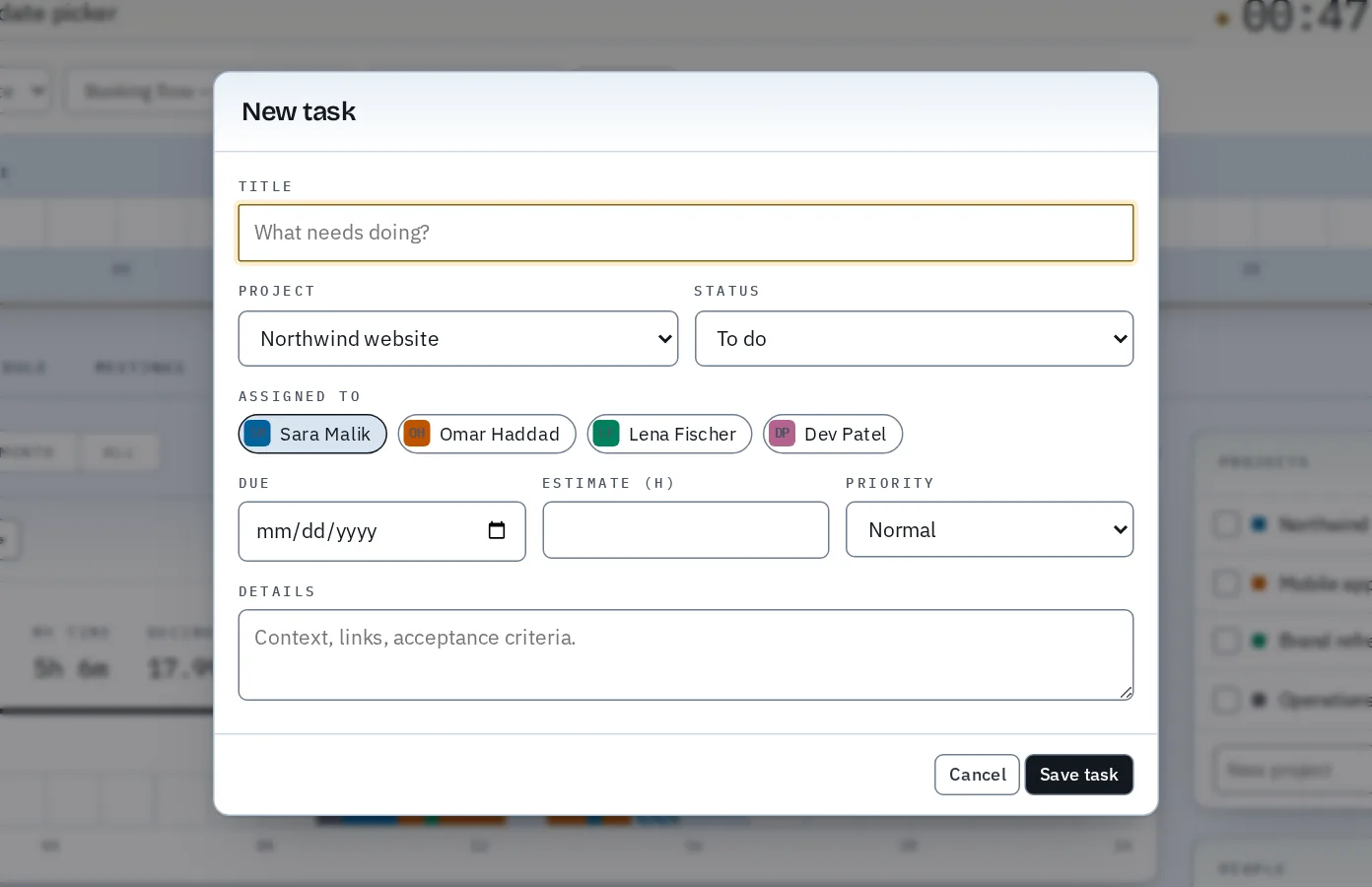 The New task dialog.